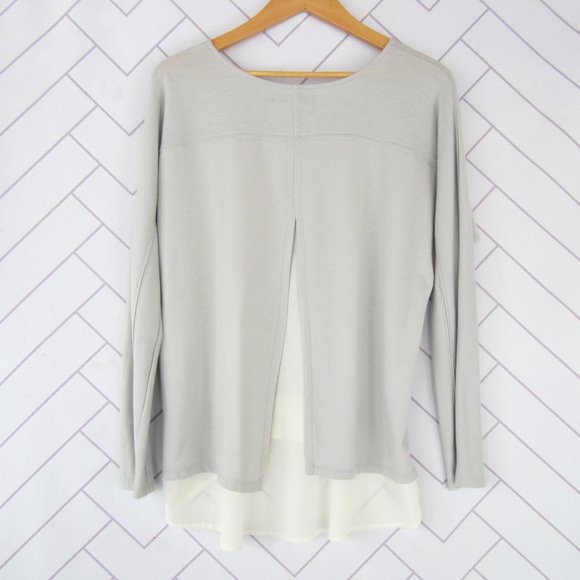 Olivia Sky Split Back Chiffon and Jersey Top sz Lg - Picture 7 of 9